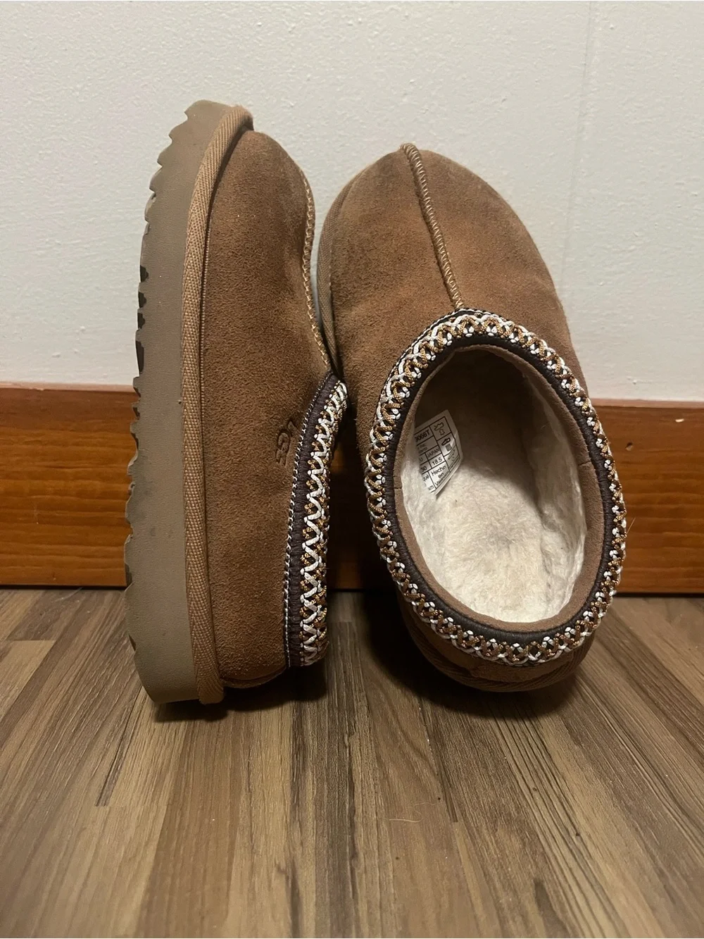 UGG Toddler Chestnut Brown Suede Slip-On Clog with Shearling Trim